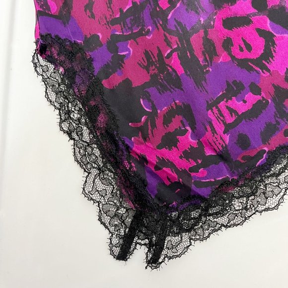 X Dana Buchman Y2K 90s Purple Leopard Print Silk Camisole Lace Trim - Size 8 - Picture 3 of 5